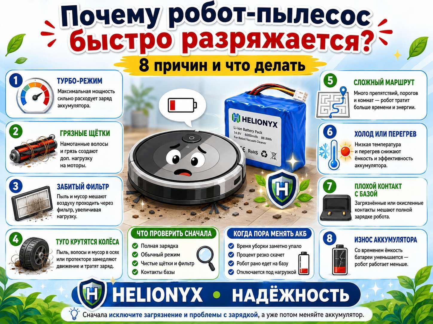 Почему робот-пылесос быстро разряжается